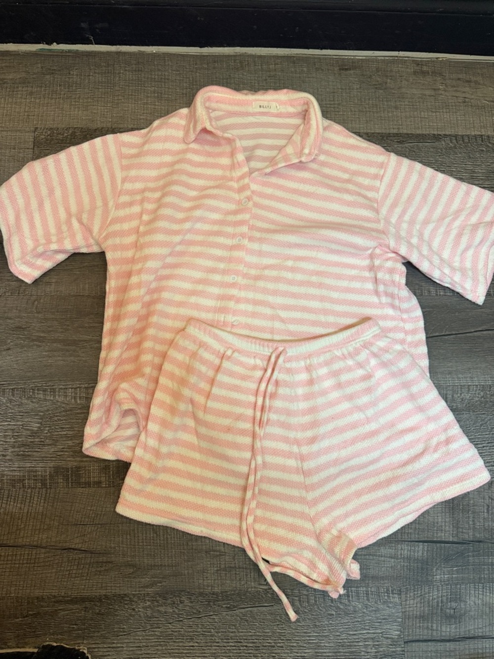 Women's Pink Striped Short Pajama Set - Cozy Button-Up Top & Drawstring Shorts